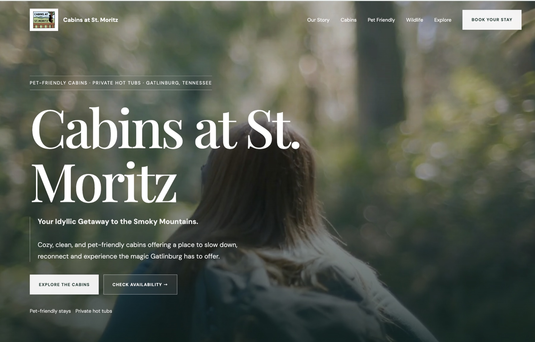 Cabins at St. Moritz website homepage